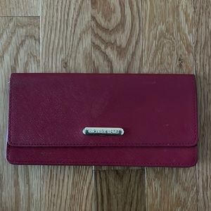 Michael Kors Red Leather Thin Handheld Wallet With Gold Plating